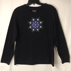 TEK Gear Long sleeve Tee Shirt Size L Black with Graphic design EUC